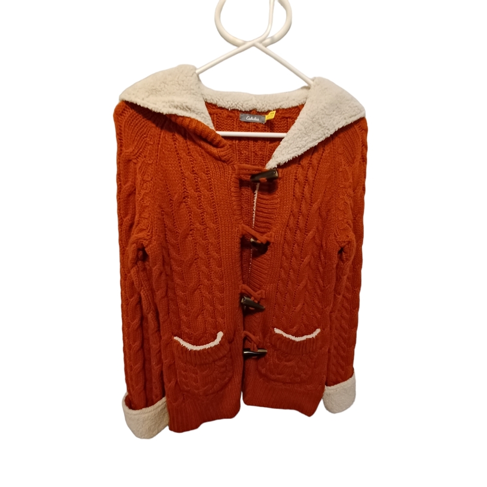 Cabelas Cable Knit Rusty Orange Toggle Button Hoo… - image 1